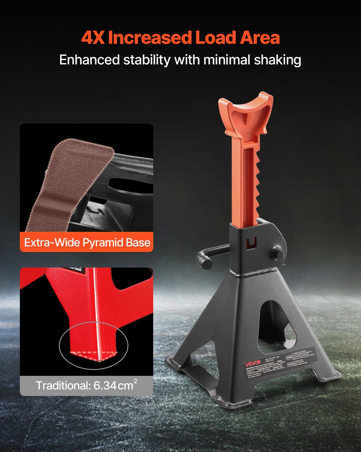 3 Ton Adjustable Car Jack Stands Set for SUVs, Pickup Trucks & ATV/UTV - Heavy Duty Steel with Locking - Black and Orange