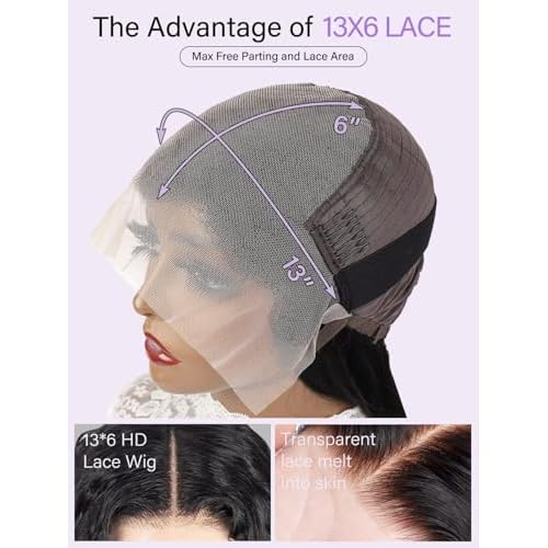 20 Inch 13x6 Deep Wave Lace Front Wigs Human Hair Wig for Women 12A 200% Density HD Lace Front Wigs Human Hair Pre Plucked with Baby Hair Natural Black