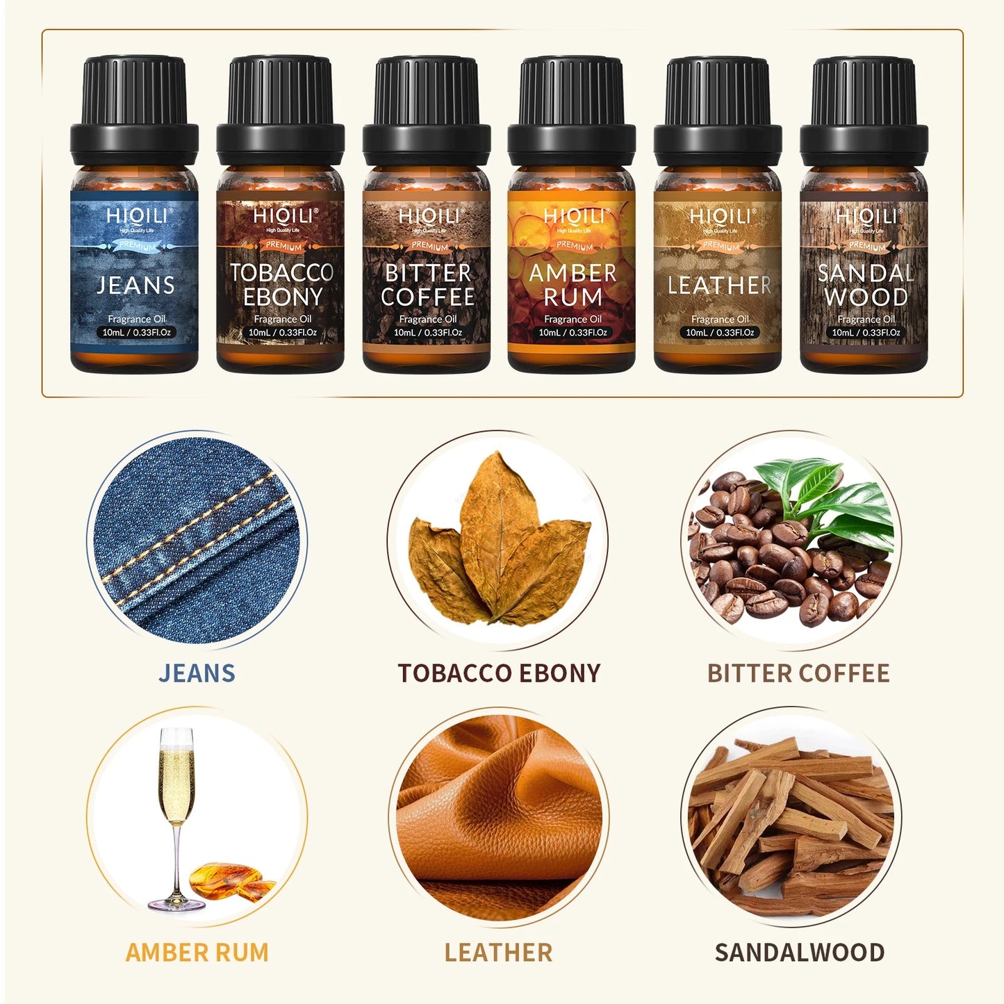 Men's Aromatherapy Essential Oil Set - 6x10ML Pure Plant Fragrance