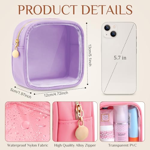 Kacctyen 20 Pcs Mini Clear Makeup Bags Bulk Nylon Cosmetic Bags for Purse PVC Small Clear Square Pouch with Zipper Blank Coin Purses for Women Travel Toiletry Essentials, 10 Colors