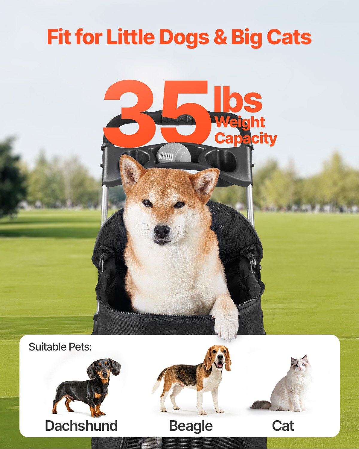 Foldable Dog Stroller with Detachable Carrier Up to 35lbs - MultiColor Pet Travel