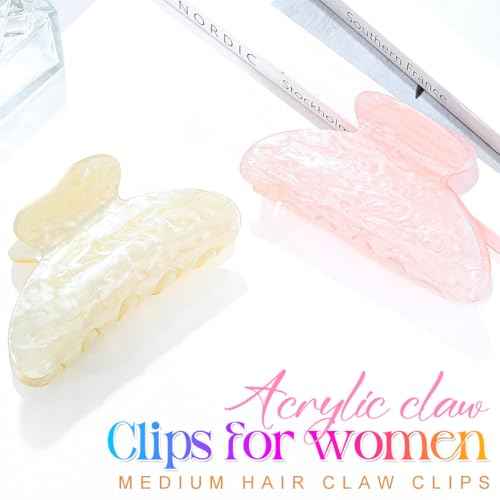 BARTOSI Acrylic Claw Clips Pink Cute Hair Clips Medium Nonslip Hair Claw Barrette Hair Accessories for Women and Girls (Pack of 2)