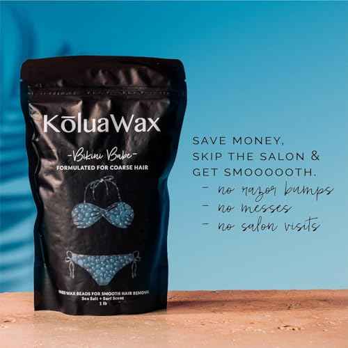 KoluaWax Hard Wax Beads for Hair Removal ? Coarse Hair Formula ? Face, Brazilian, Underarms, Back Chest, Bikini Waxing ? Sea Salt & Surf, 1lb Refill for Wax Warmers & 10 Large Applicator Sticks