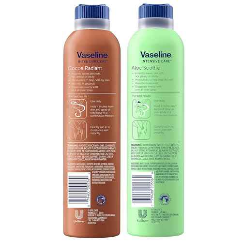 Vaseline Cocoa Radiant Spray + Aloe Soothe Spray Variety 2-Pack ? Non-Greasy, Fast-Absorbing All-Over Moisturizer for Dry Skin, 6.5 Oz Ea