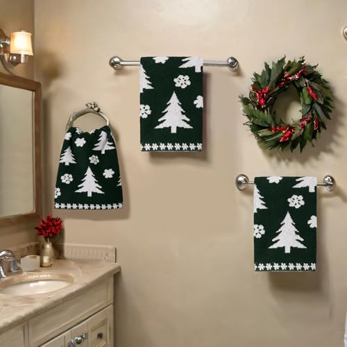 6 Pcs Christmas Washcloths Cotton Wash Cloths 13" X 13" Winter Xmas Kitchen Small Face Towels Absorbent Soft Bath Towels for Christmas Holiday Party Decor(Green,Xmas Tree)