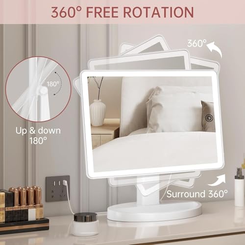 Funtouch Large Lighted Vanity Makeup Mirror with 88 LED, 360 Rotation Touch Screen, 10X Magnification Portable Tabletop Cosmetic Make Up Mirror