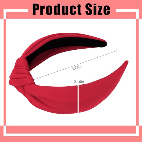 Ondder Red Top Knot Headbands - Wide Knotted Non-Slip Fashion Headbands for Women and Girls, Cloth Hair Bands