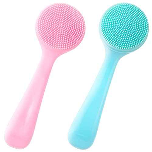 2 Pack Silicone Manual Facial Cleansing Brush, Skin Friendly Waterproof Face Cleaning Scrubber Exfoliator Cleanser for Blackheads Whiteheads Makeup Residues Removal- Blue & Pink