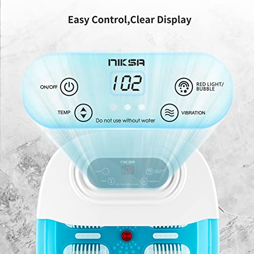 Niksa Foot Spa Bath Massager with Heat, Bubbles, Vibration and Red Light,4 Massage Roller Pedicure Foot Spa Tub for Feet Stress Relief,Foot Soaker with Mini Acupressure Massage Points(Blue)