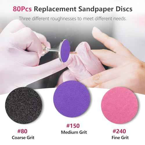 80pcs Sanding Paper Discs with Metal Nail Drill Bit 25mm Foot Drill Replacement Sanding Discs #80#150#240 Grits for Nail Drill Bit, PedicureTools, Foot Files Remover Dead Skin