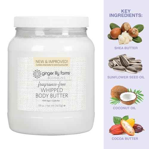Ginger Lily Farms Botanicals Whipped Body Butter for Dry Skin, Ultra-Hydrating, 100% Vegan & Cruelty-Free, Fragrance-Free, 59 Ounces