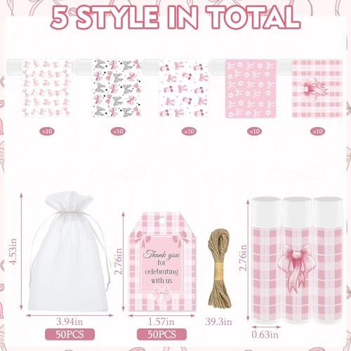 50 Pack Pink Bow Baby Shower Favors Bulk Lip Balm Girls Favors Gifts for Bachelorette Girls Pink Bow Moisturizing Lip Care Pretty lipstick Birthday Thanksgiving Christmas Party Supplies (pink bow)