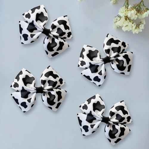 4Pcs Cow Print Bows for Girls Cow Print Hair Bow Clips Cute Hair Accessories for Girls