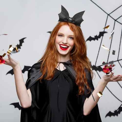SAFIGLE Sequin Halloween Bat Headband: Black Bat Wing Hair Band Large Bow Hair Accessories for Women Girls for Costume Parties and Festive Celebrations Halloween Party Supplies