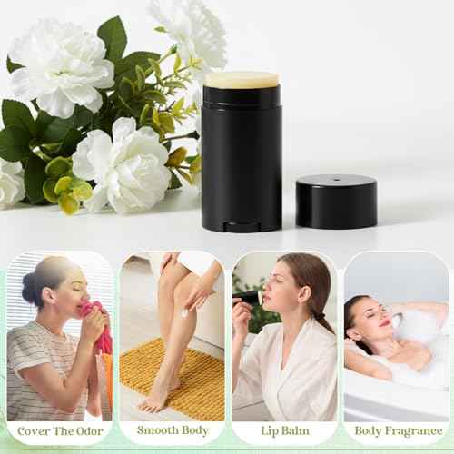 30 Pack 75ml/2.5oz Empty Deodorant Containers, Bottom Filling, Black Plastic Oval Refillable Deodorant Containers Twist up Oval Lip Balm Tube for DIY Deodorants Lipstick Crayon Lotion