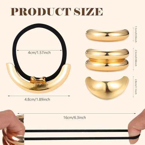 papasgix 3-Pack Metal Hair Ties - Gold & Silver Ponytail Hair Cuffs for Women (Gold Set 02)