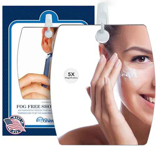 Shave Well Magnifying Anti-Fog Hanging Shower Mirror for Shaving | Curved Design for 5X Magnification | Light and Virtually Unbreakable | Includes Long-Lasting Removable Adhesive Hook