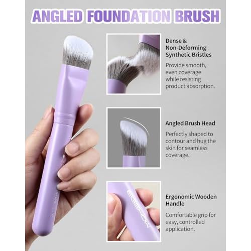 Foundation Brush, EIGSHOW Pro Slanted Foundation Brushes with Silver Ion Bristle - Kabuki Brush for Powder Liquid Cream Buffing Blending (F625P)