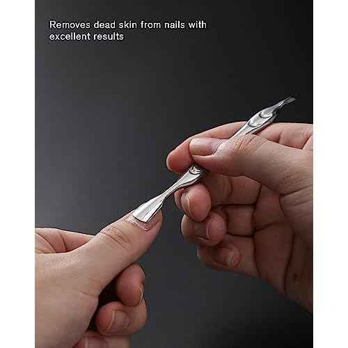 FERYES Cuticle Pusher with Fork, 2-in-1 Cuticle Trimmer Nail Care Tool, Stainless Steel Cuticle Remover Tool for Manicures and Pedicures - Silver