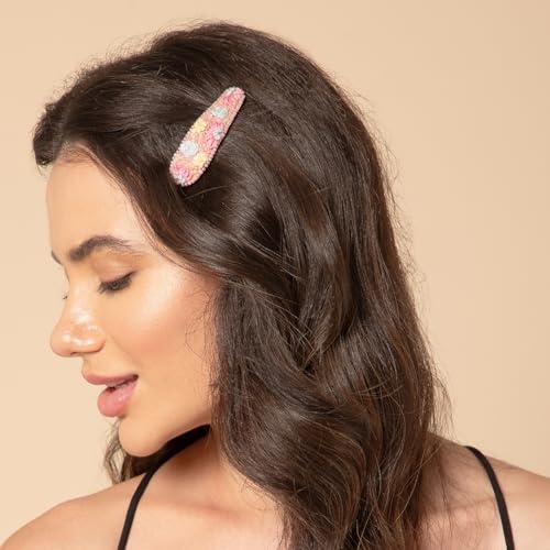 Radhu & Kabby Hand Embroidered Floral Tic-Tac Pin | Hair Clips for Women & Girls | Bead Work | Handmade & Unique | Perfect Hair Accessories for Casual & Special Occasions | 1 Pair