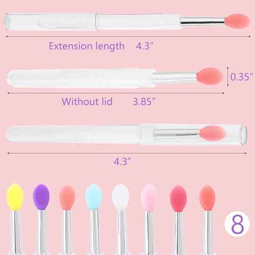 40Pcs Silicone Lip Brushes with Cap, Reusable Applicator Brushes for Eyeshadow, Lip Gloss Mask Cream