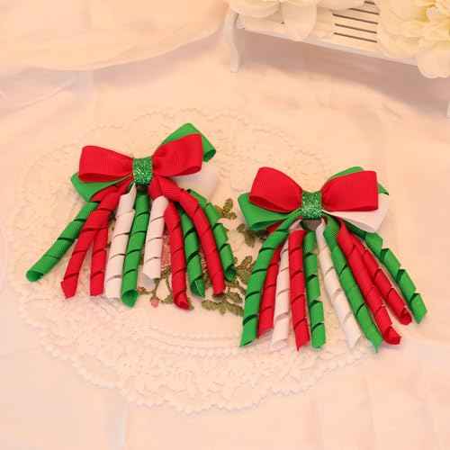 Christmas Hair Bows for Girls ? Curly Ribbon Christmas Hair Clips Handmade Cheer Bows Non-slip Alligator Clips Xmas Hair Accessories for Christmas Party & Kids Gifts