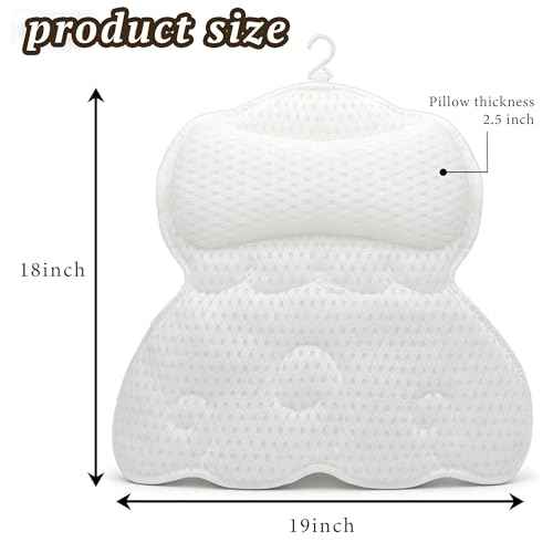 Bath Pillow, Luxury Bath Pillows for Tub Neck and Back Support, Bathtub Pillow - 4D Breathable Air Mesh Fabric with 6 Non-Slip Suction Cups, Bath Accessories White