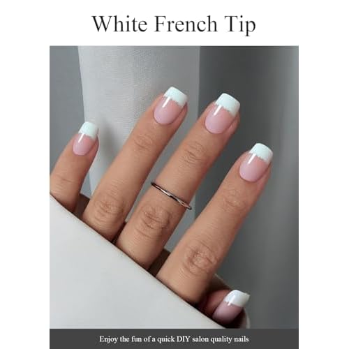Semi Cured Gel Nail Strips (A White French Tip), Clear Base, 20 Pcs Gel Nail Wraps, Stickers, UV Light Required, Salon Quality, Long Lasting