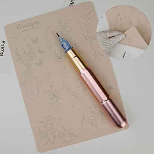 2PCS Double-Sided Tattoo Practice Skin with Pre-Printed Light Gray Stencil Designs ?1.5mm Thick Silicone Pad for Fine Line & Tiny Tattoo Training (2PCS Pink Pad #10)