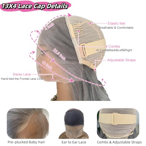 20 Inch Grey Body Wave Lace Front Wigs Human Hair 180 Density HD Transparent 13x4 Lace Frontal Wig Pre Plucked With Baby Hair Gray Lace Closure Glueless Wigs For Women