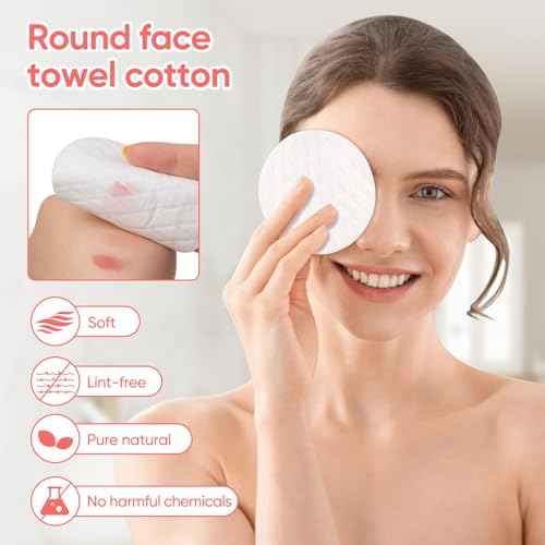 Extra Large Cotton Rounds, Diameter 3.14", 100% Pure Cotton Pads, Soft and Lint-Free, for Removing Makeup, Nail Polish, and Cleansing Face, 120 Count