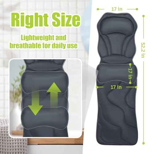 Full Body Bath Pillow for Tub - Extra Long & Thick Tub Pillow with Head, Back & Lumbar Support, 168 Non-Slip Suction Cups, Soft 5D Mesh Spa Cushion, Fits All Tubs-Gift for Soaking(Gray)