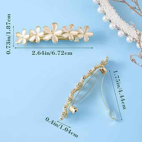 2 Pcs 2.64inch Flower Opal Hair Clips Gold Sparkly Wedding Barrettes Fancy Hair Pins Valentines Wedding Prom Engagement Birthday Decorative Accessories for Women Girls Thick Fine Hair