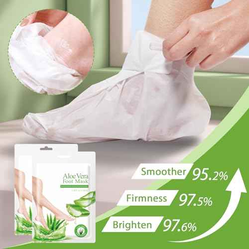 4 Pack Foot Peel Mask, Aloe Vera Hydrating Foot Mask, Deep Exfoliation for Smooth Feet, Foot Mask for Removes Dead Skin and Calluses, Nourishing Formula with Soothing Aloe