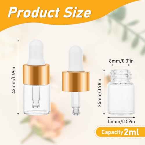 20 Pack Mini Dropper Bottle for Cuticle Oil, 2ml Small Sample Essential Oil Dropper Bottles for Travel, Clear Empty Vails for Cosmetic Perfume