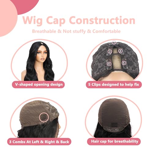 V Part Wig Human Hair Kinky Straight 100% Real Human Hair Upgrade U Part Human Hair Wig 180% Density Beginner Friendly Natural Color (20 inch)