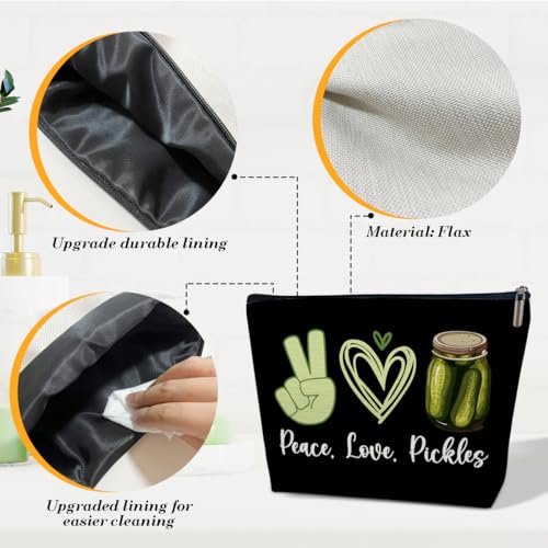 Pickle Lover Gift for Women Makeup Bag, Peace Love Pickles, Pickle Gifts for Women, Funny Birthday Gift for Sister, Teen,Bestie,Daughter, Niece, Pickle Makeup Travel Toiletry Bag
