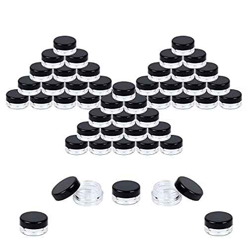 Houseables Sample Containers, Lip Balm Containers, Sample Jars, Mini Jars with Lids, Small, Empty for Makeup, Powder, Gloss, Cosmetic, Tiny, Chapstick, Dab, Wax, Scrub, Little, Plastic, 3 Gram, 50 PK