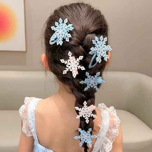 10PCS Snowflake Hair Clip Blue White Christmas Hair Accessories for Women Xmas Bow,Rhinestone Snowflake Small Hairpins Barrettes Jewelry Decorative for Girls Holiday Party Barrettes Set.