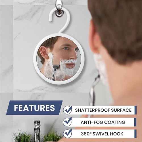 MIRRORVANA Hangable Round Fogless Shower Shaving Mirror with 360¡Æ Swivel Rotatable Hook for Hanging and Bonus Anti-Fog Spray - Anti Fog and Shatterproof Surface, 6.7" Diameter