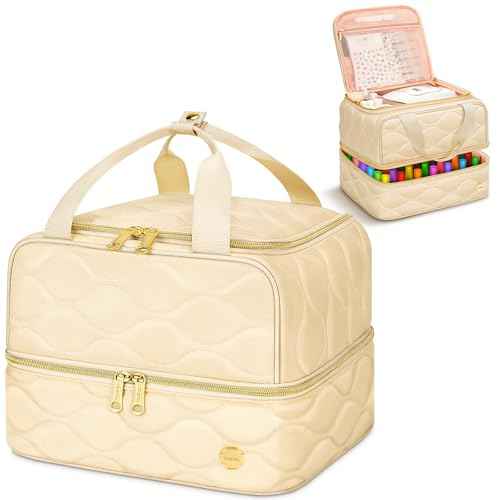 YOREPEK Nail Polish Organizer Case Holds 42+ Bottles (15ml/0.5 fl.oz), 2-Layer Nail Kit Bag with Compartments for Nail Supplies, UV Lamp, Nail Tech Organizers and Storage for Manicure Tools, Beige