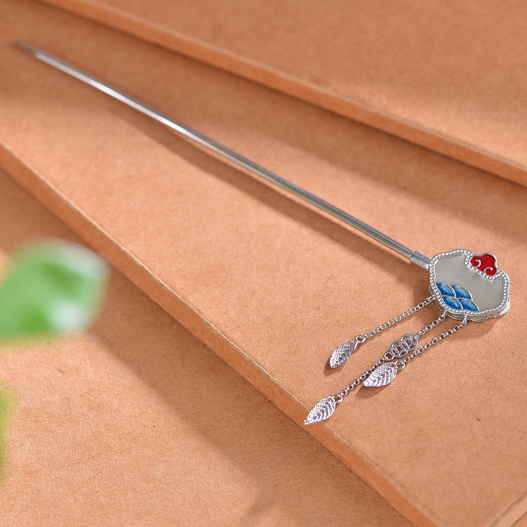 Hetian Jade S925 Silver Hairpin with Enamel – Multiple Styles