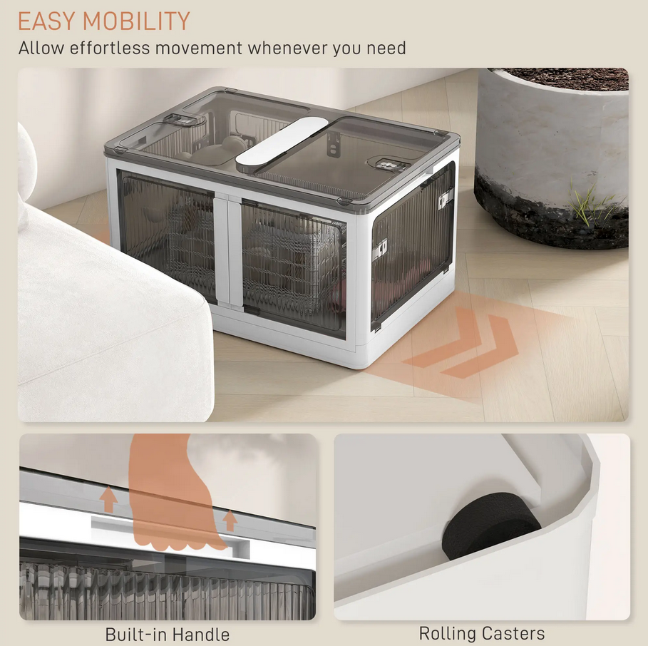 Collapsible Stackable Storage Bin with Lids and Wheels - White