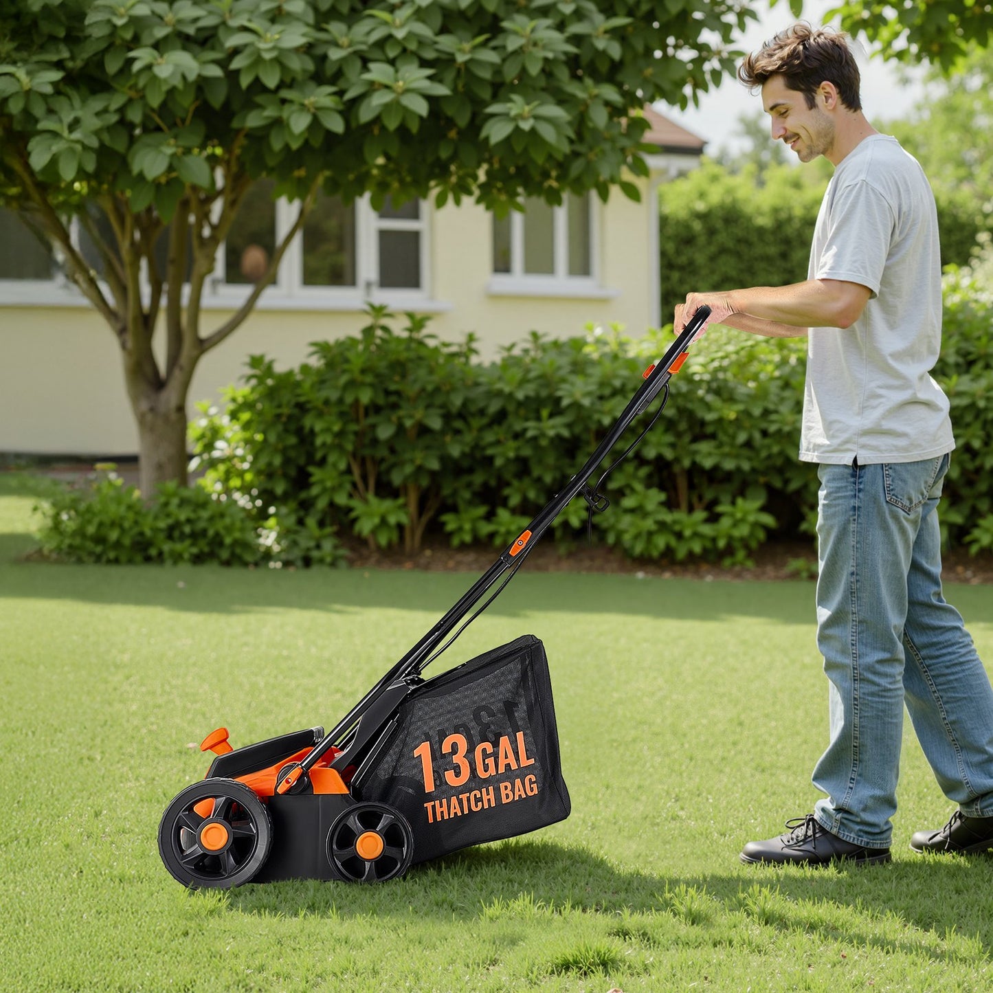 Electric Lawn Dethatcher and Scarifier 13-Inch 13-Amp - 2-in-1 Yard Tool