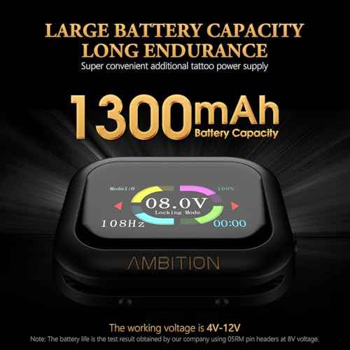 Ambition Tattoo Power Supply S1 Touch Screen Tattoo Battery Silicone Wristband Supply Portable RCA Tattoo 1600mAh Lithium Battery Pack with LCD Touch Display for Rotary Tattoo Machine