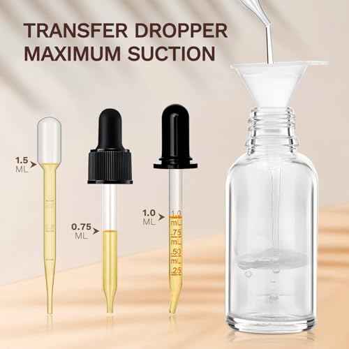 14 Pack, 1 oz Tincture Bottles with Dropper, Clear Glass Dropper Bottle with Stainless Steel Funnel, Pipettes & Labels, 30 ml Eye Dropper Bottles leakrproof For Essential Oils Serums Hair Body Oils