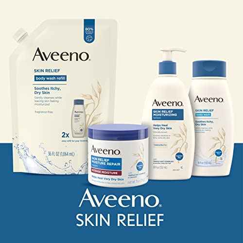 Aveeno Skin Relief Fragrance-Free Moisturizing Lotion for Sensitive Skin, with Natural Shea Butter & Triple Oat Complex, Unscented Therapeutic Body Lotion for Itchy, Extra-Dry Skin, 18 fl. oz
