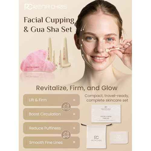 Rena Chris Facial Cupping Set & Gua Sha Facial Tool - Silicone Cupping Set & Rose Quartz Gua Sha Stone - Face Cupping Therapy Set for Natural Skin Care, Puffiness, Lip Plumping(Pink)