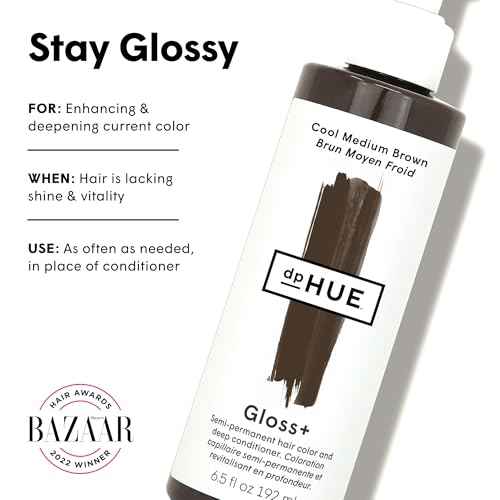 dpHUE Gloss+, Cool Medium Brown - 6.5 oz (8-12 Applications) - Semi-Permanent Hair Color & Conditioner - Lasts Up to Eight Washes - Paraben, SLS & SLES Sulfate Free - Vegan, Leaping Bunny Certified