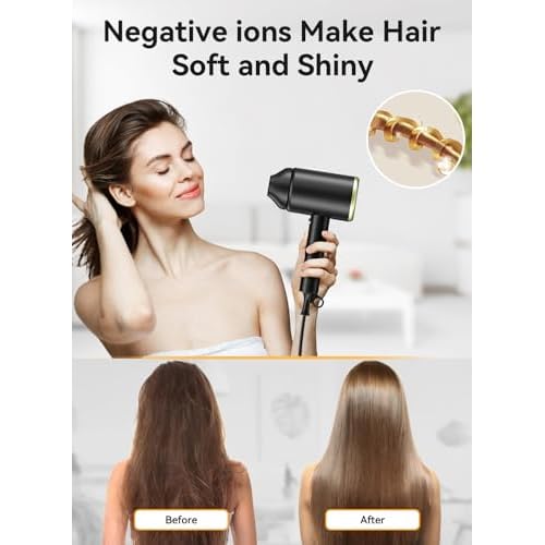 Hair Dryer, 150000RPM Ionic Blow Dryer - Fast Drying, Low Noise, Foldable Portable with Diffuser and Nozzle, Compact Mini for Women and Men, Home and Travel £¨Black£©